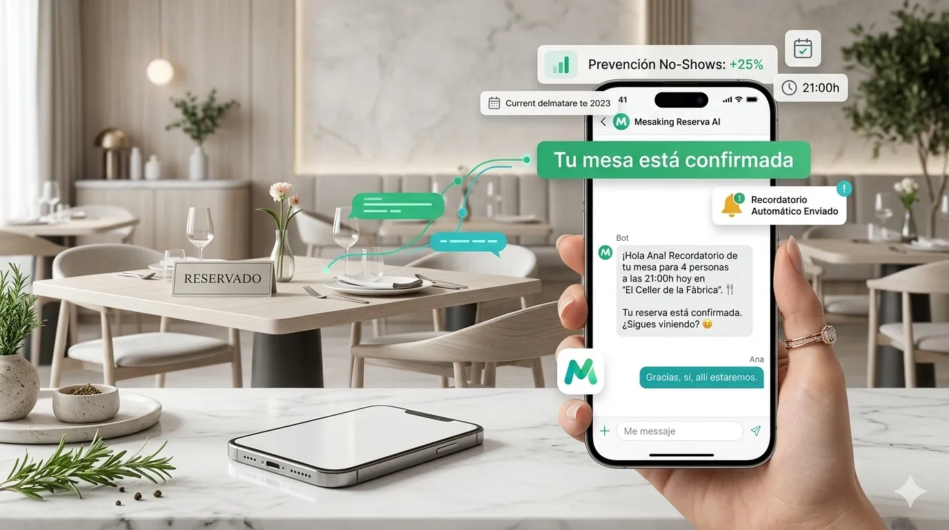Agente de WhatsApp para restaurantes atendiendo a un cliente y confirmando su reserva
